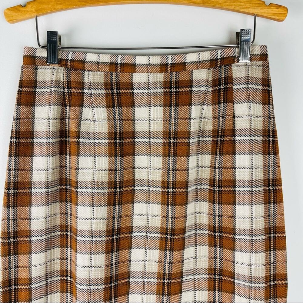 Vintage orange tan plaid preppy academia fringe midi skirt 12P - Picture 2 of 8